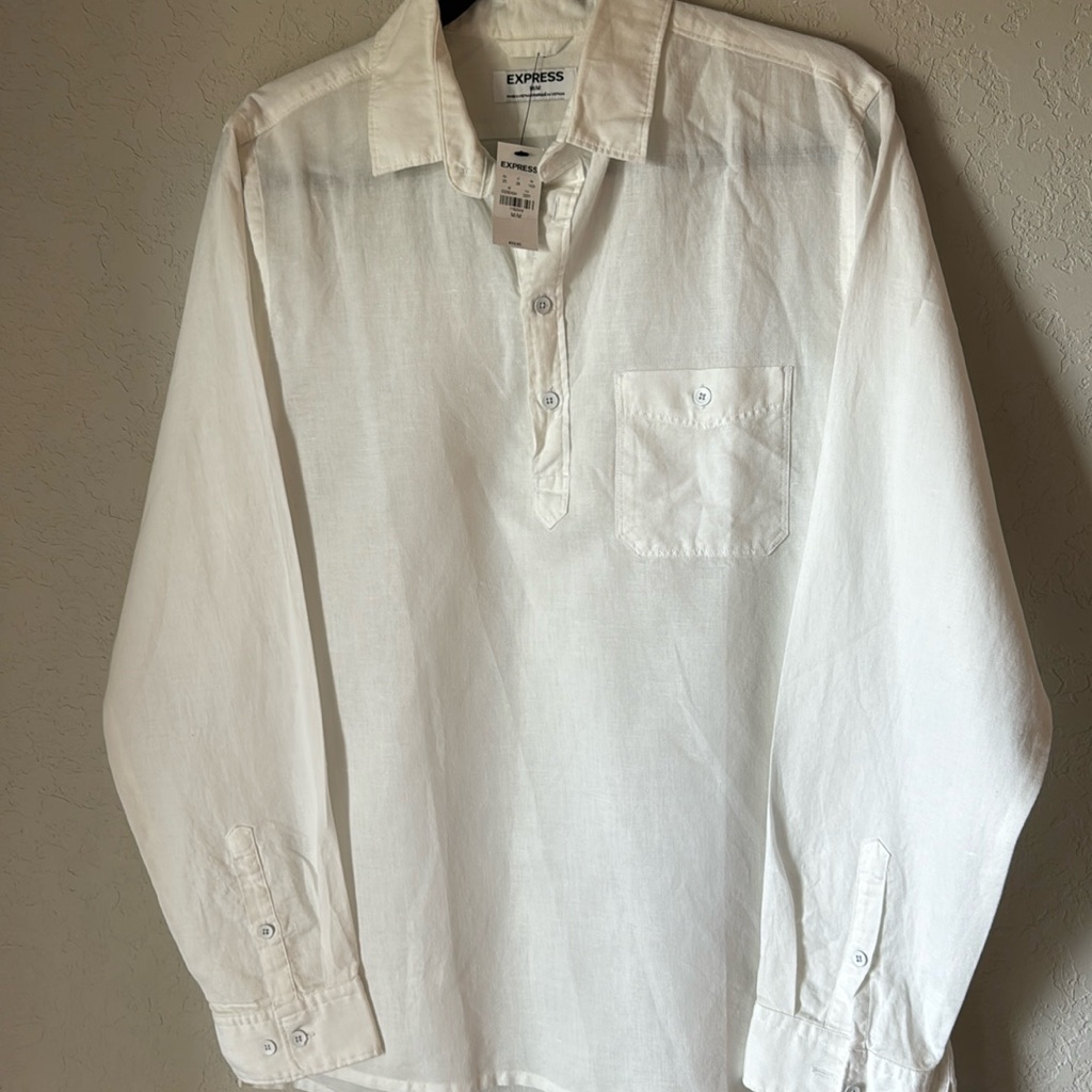 Nwt Express Men's Linen Cotton Quarter-Zip Shirt | Size M | Summer/Resort